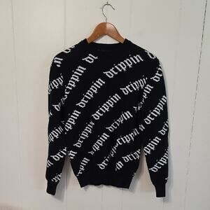 Forever 21 drippin Black & White Knit Sweater Mens S 100% Cotton Unisex